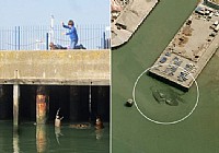 英国两名孩童在水边垂钓被超级大螃蟹盯上